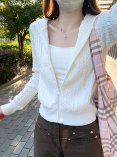 显瘦毛衣开衫 女修身 外套上衣 复古连帽麻花bm针织衫 BrandyGirl美式