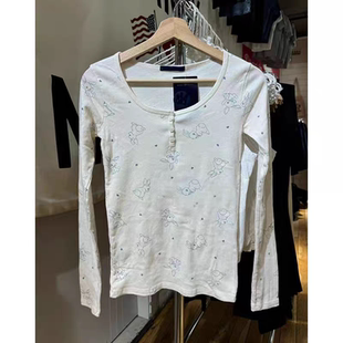 T恤女兔子印花内搭打底上衣 显瘦bm三粒扣长袖 BrandyGirl秋季 新款
