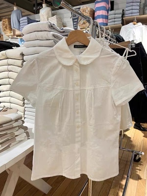 Brandy Girl新款娃娃领开衫上衣女bm衬衫内搭花边领纽扣修身衬衣