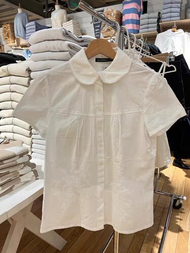 Brandy Girl新款娃娃领开衫上衣女bm衬衫内搭花边领纽扣修身衬衣