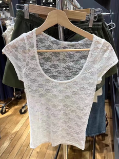 T恤女修身 bm短袖 显瘦百搭性感上衣 圆领蕾丝超薄款 BrandyGirl新款