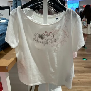 BrandyGirl小海鸥爱心印花bm短袖 T恤女宽松显瘦百搭复古休闲上衣