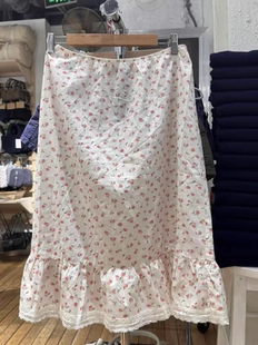 BrandyGirl美式复古碎花蕾丝荷叶边a字裙bm半身裙女中长款裙子潮