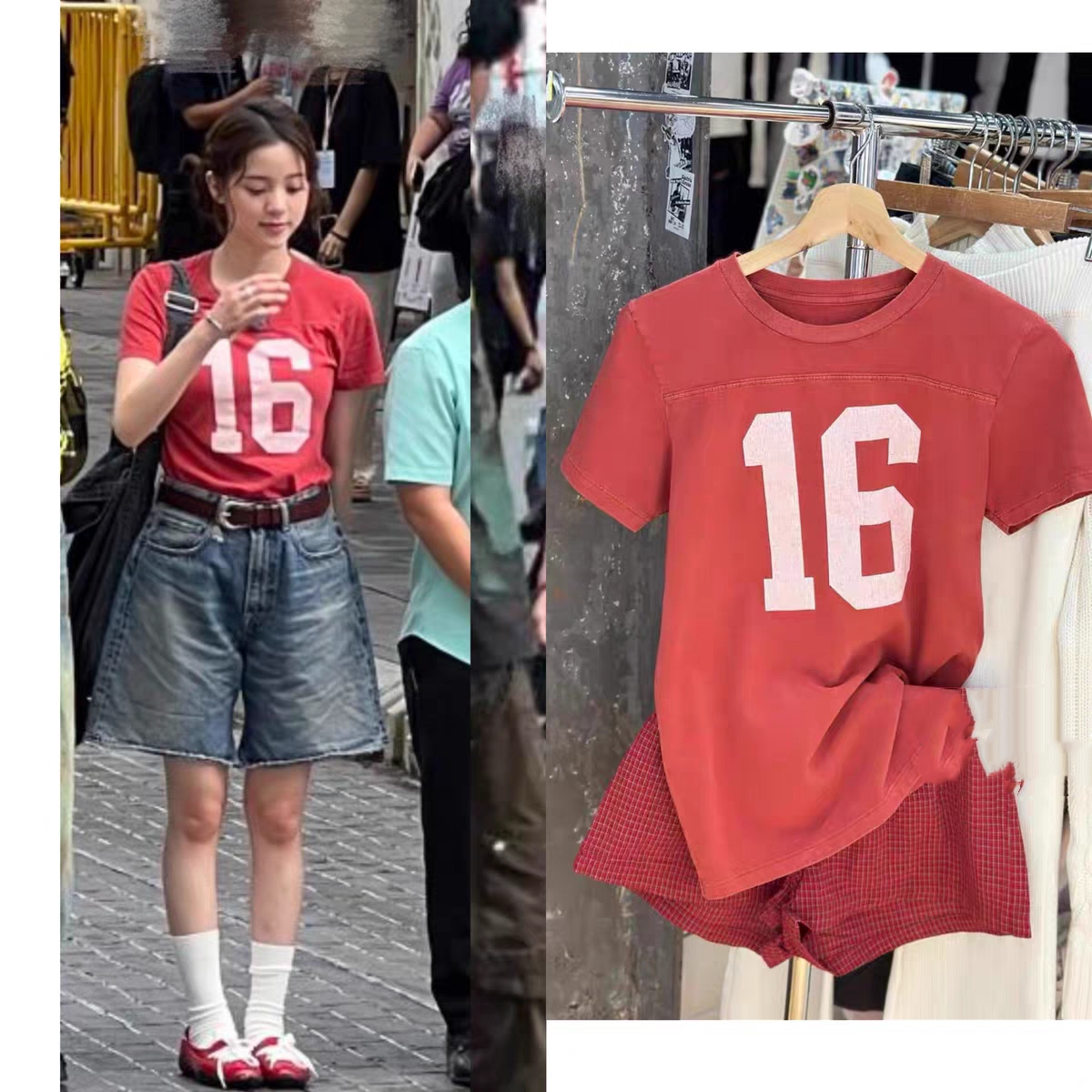 BrandyGirl欧阳娜娜同款16数字印花bm短袖T恤女纯棉正肩圆领上衣