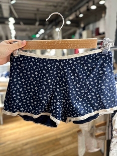显腿长裤 女辣妹超短裤 子潮 藏青色华夫格碎花bm短裤 BrandyGirl新款