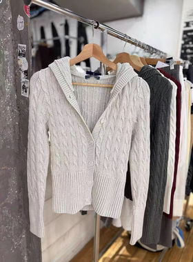 BrandyGirl美式复古连帽麻花bm针织毛衣女修身显瘦外套开衫上衣潮