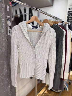 BrandyGirl美式复古连帽麻花bm针织毛衣女修身显瘦外套开衫上衣潮