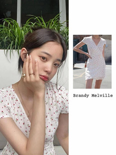绑带雪纺修身 碎花裙bm一片式 显瘦连衣裙 Girl欧阳娜娜同款 Brandy