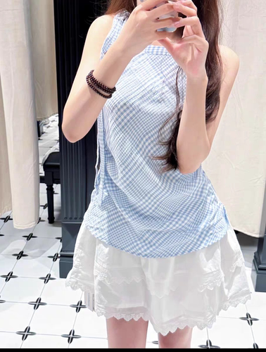 BrandyGirl美式复古假两件挂脖系带wm格子连衣裙女修身显瘦长裙潮