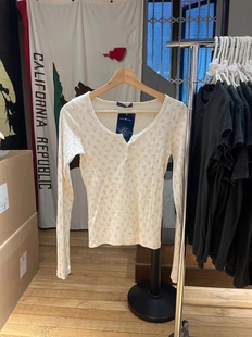 修身 BrandyGirl新款 三粒扣长袖 小熊印花bm打底衫 T恤zelly上衣 美式