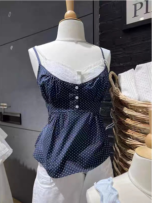 BrandyGirl新款美式复古bm波点吊带背心女辣妹无袖内搭三粒扣上衣