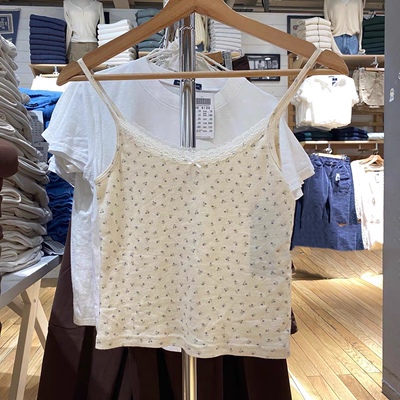 BrandyGirl新款小清新碎花蕾丝边蝴蝶结bm吊带女修身辣妹内搭背心