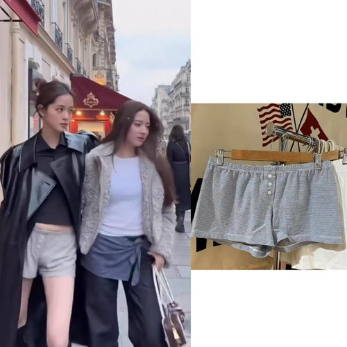 BrandyGirl欧阳娜娜同款辣妹风bm条纹短裤女显瘦居家三粒扣热裤潮