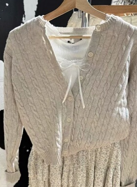 BrandyGirl欧阳娜娜同款圆领麻花bm针织衫女开衫毛衣外套美式上衣