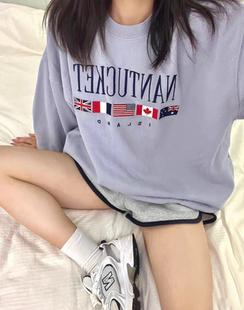 国旗刺绣圆领bm卫衣女宽松休闲外套加绒上衣 清仓 BrandyGirl 特价