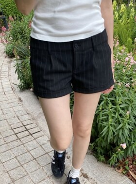 BrandyGirl美式复古条纹西装裤bm短裤女修身显瘦百搭热裤潮显腿长