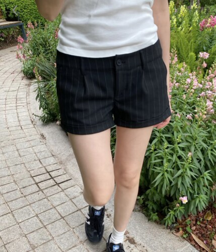 BrandyGirl美式复古条纹西装裤bm短裤女修身显瘦百搭热裤潮显腿长