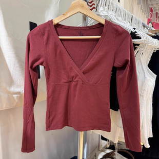 T恤女修身 复古交叉v领bm长袖 显瘦打底辣妹上衣 美式 BrandyGirl新款