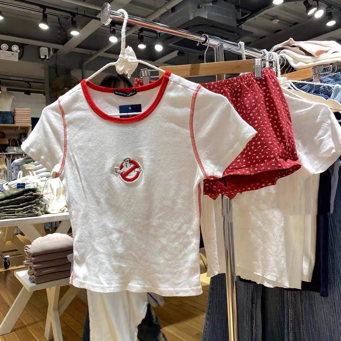 Brandy Girl美式复古幽灵静止纯棉短袖T恤女bm明线撞色修身上衣女