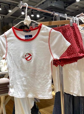 Brandy Girl美式复古幽灵静止纯棉短袖T恤女bm明线撞色修身上衣女