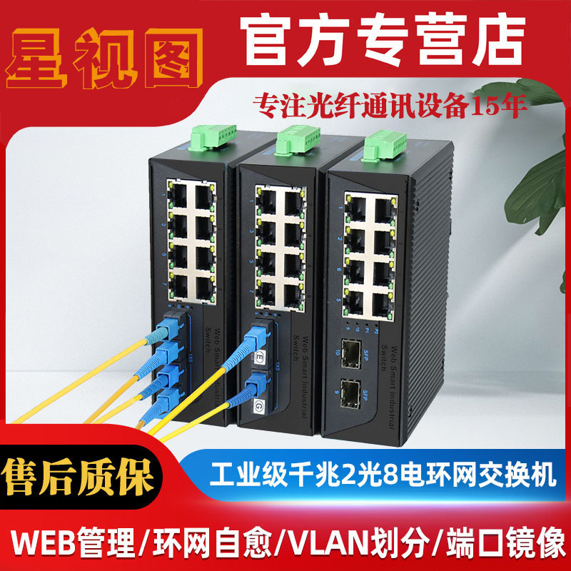 星视图工业级管理型千兆2光4电8电环网交换机网管型POE光纤交换机52/24V转导轨式监控网络收发器VLAN端口镜像