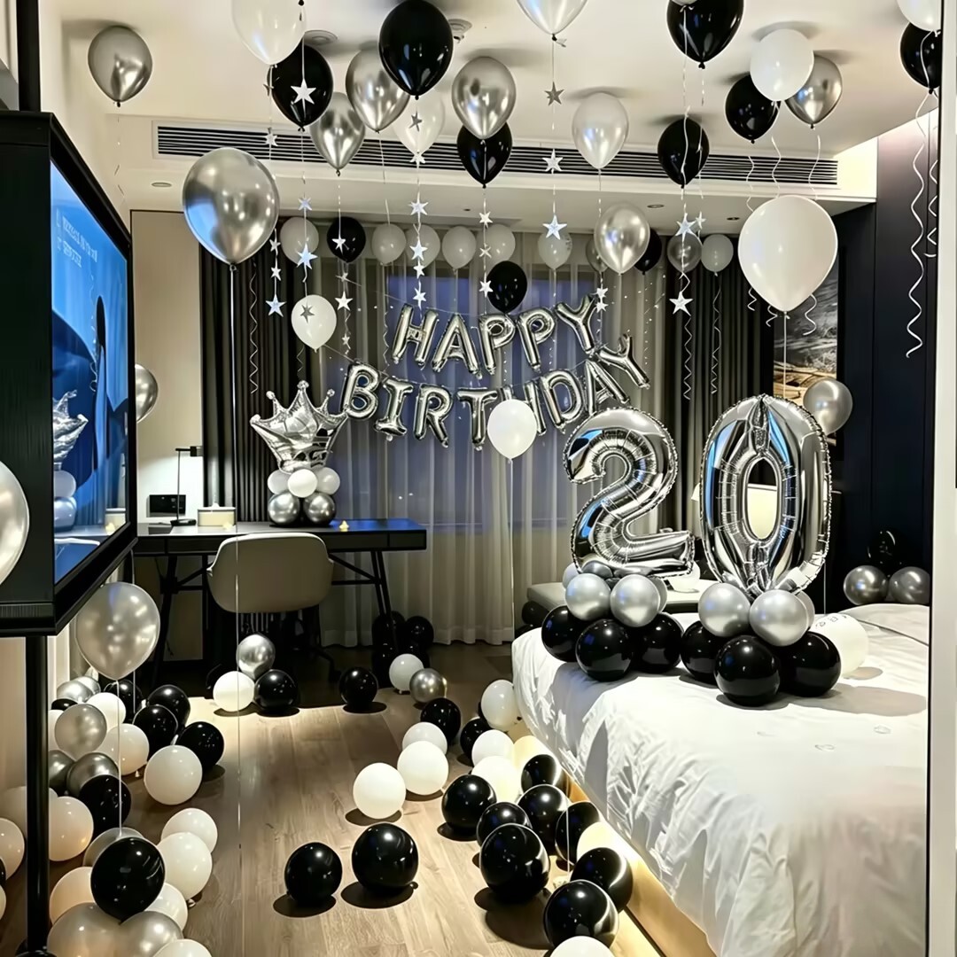 男朋友生日快乐场景布置气球星星装饰周年纪念日酒店房间浪漫氛围