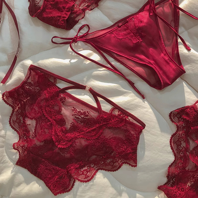 内裤女士法式镂空蕾丝红色三角裤