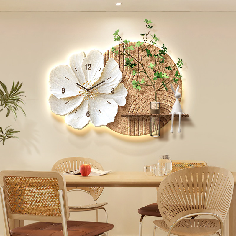 2025新款饭厅装饰画 画创意挂钟水培绿植客厅电视背景墙挂画 画立