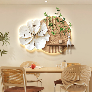 2025新款餐厅装饰画创意挂钟水培绿植客厅电视背景墙挂画立体钟表