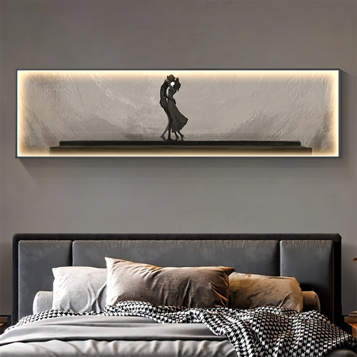 现代简约卧室装饰画抽象人物LED灯画高级感床头横版挂画发光壁画