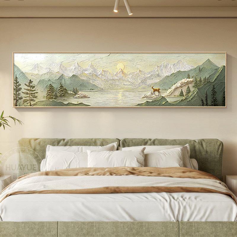 背靠金山床头装饰画卧室2025新款挂画立体浮雕山水画客厅墙面壁画