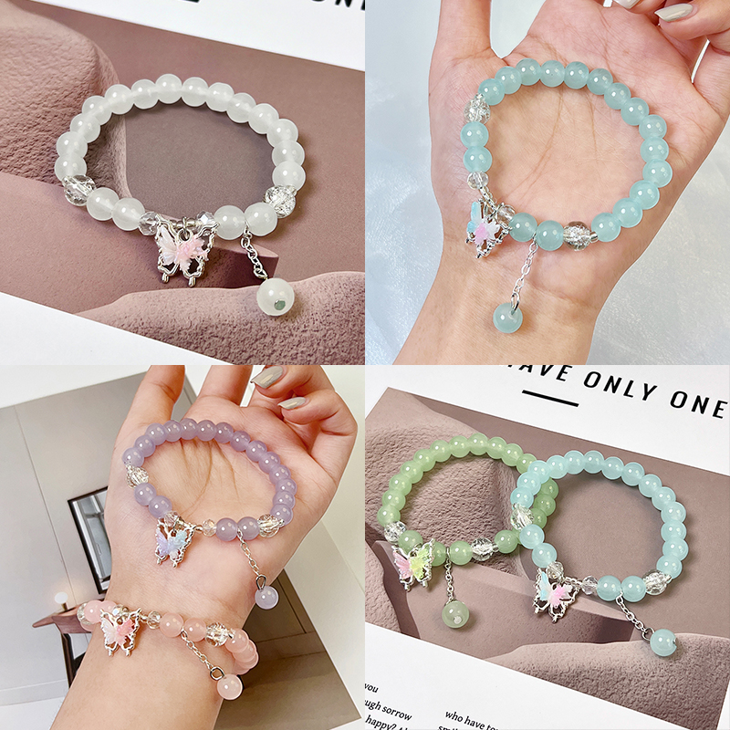 2025新款学生琉璃串珠手链仿水晶女孩蝴蝶流苏手串情侣闺蜜小礼物