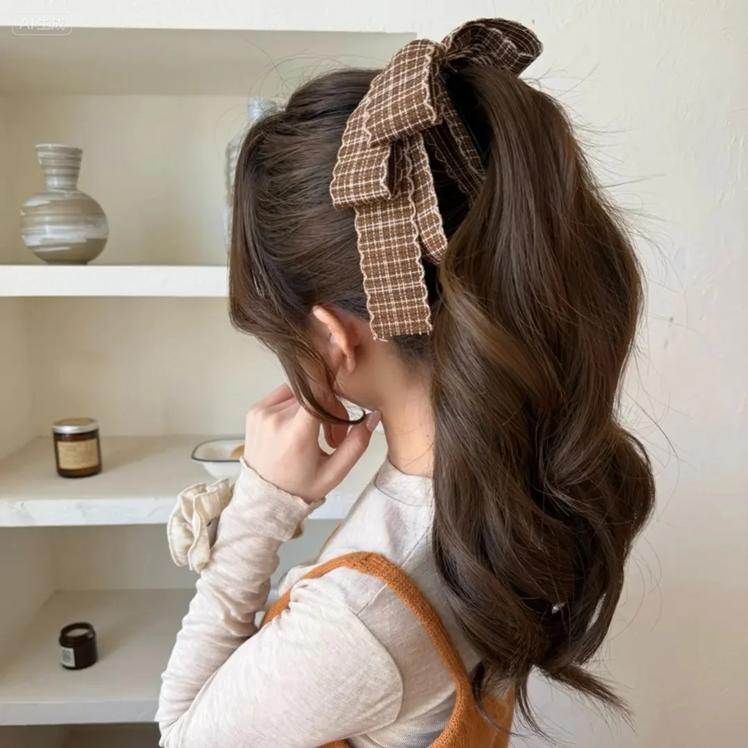 韩国格纹蝴蝶结高马尾香蕉夹女2025新款高级感复古扎发少女心头饰,饰品/流行首饰/时尚饰品新,发饰,淘宝优惠券,粉丝福利购,淘宝优惠卷