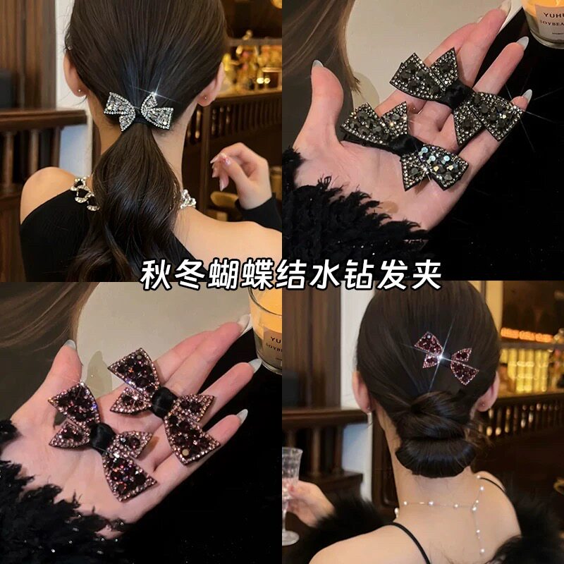 复古水钻蝴蝶结发夹碎发边夹图片