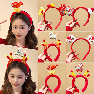 2026马年新年发箍本命年小马头箍过年氛围感红色喜庆拍照头饰道具