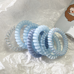 夏日蓝色电话线发圈女扎头发绳皮筋高弹力耐用不伤发无痕头绳头饰