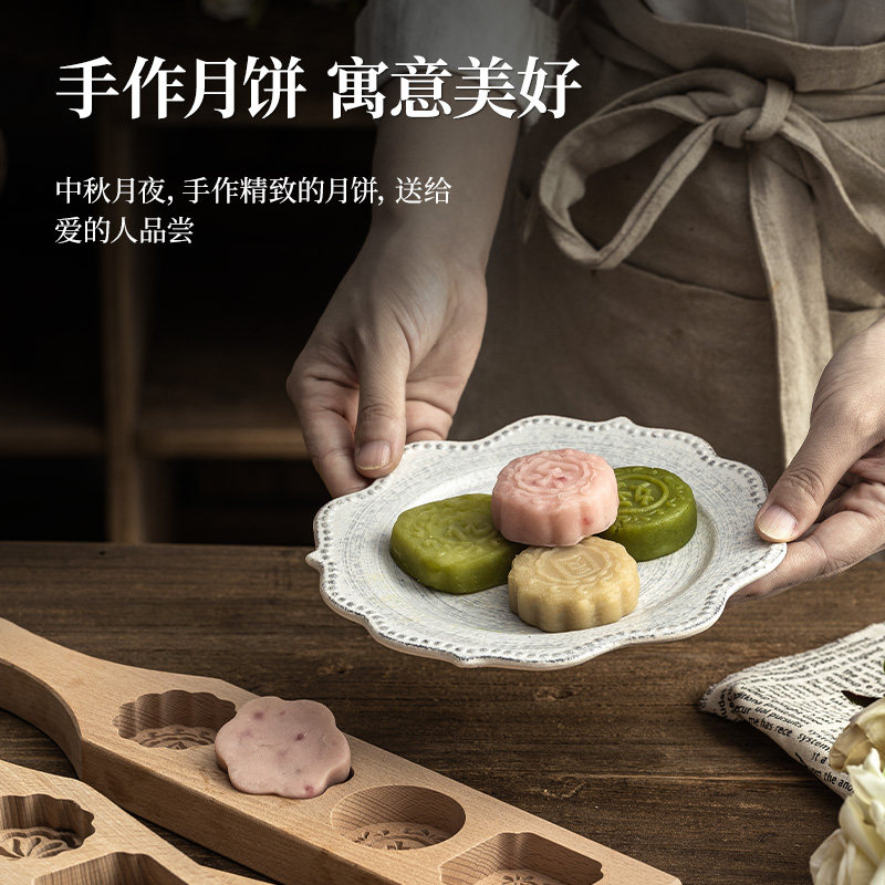 冰皮月饼模具烘焙手压式家用绿豆糕点心婴儿辅食实木刻字压花模具图片