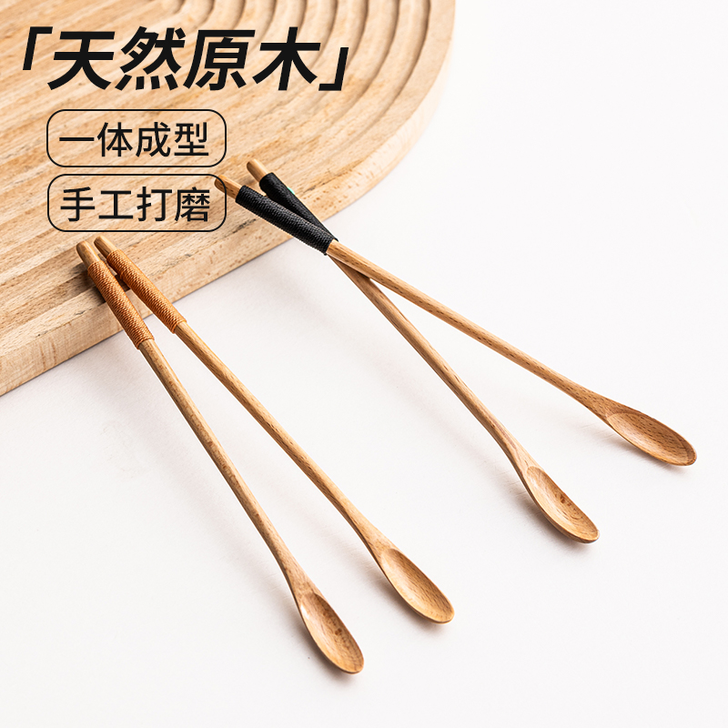 彪龙天然原木长柄搅拌小勺