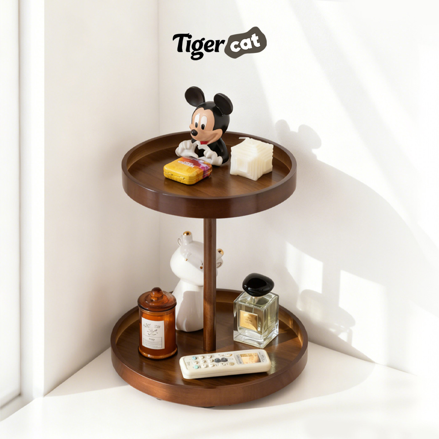 实木旋转托盘家用收纳盒