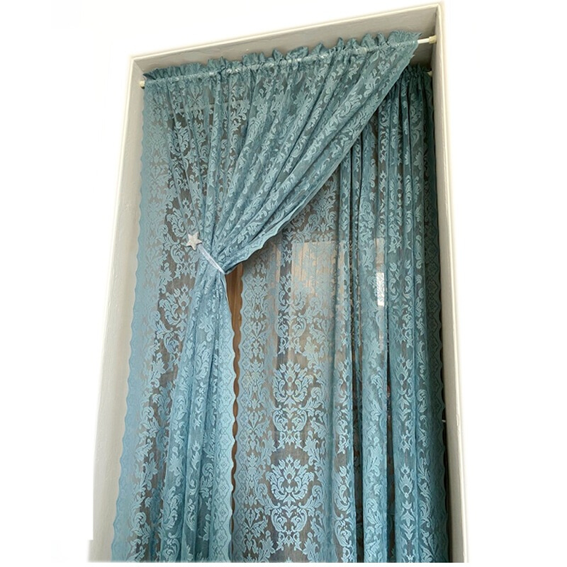 复古蓝色美式成品窗帘客厅阳台飘窗地中海窗纱帘欧式蕾