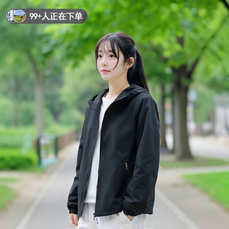 春秋外套女2025新款爆款宽松短款连帽风衣休闲开衫上衣小香风夹克