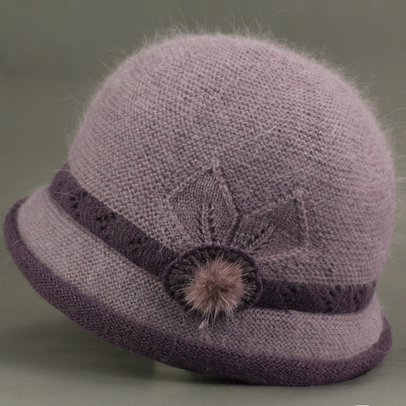 中老年人帽子女秋冬季妈妈兔毛线