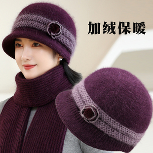 冬天中老年人帽子女妈妈针织保暖帽加绒兔毛线帽奶奶老太太防寒帽