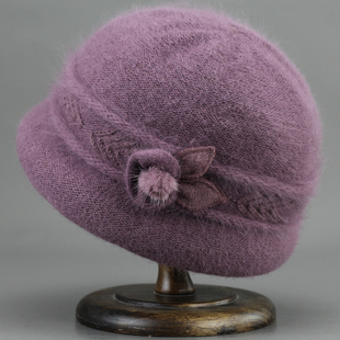 老人帽子女奶奶冬天棉帽妈妈毛线帽加厚绒护耳保暖帽老太太针织帽