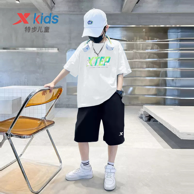 特步童装男童运动套装儿童短T大童夏装男孩运动服短袖短裤两件套