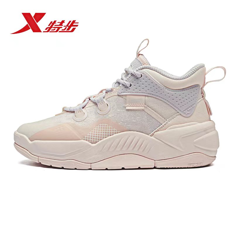 特步系带女鞋板鞋高帮厚底休闲鞋