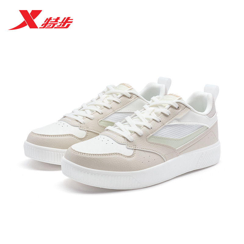 特步板鞋系带女休闲板鞋低帮百搭图片
