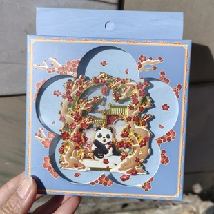 国风熊猫金属滴胶流沙冰箱贴出国送伙伴文创纪念品磁吸黑板装 饰