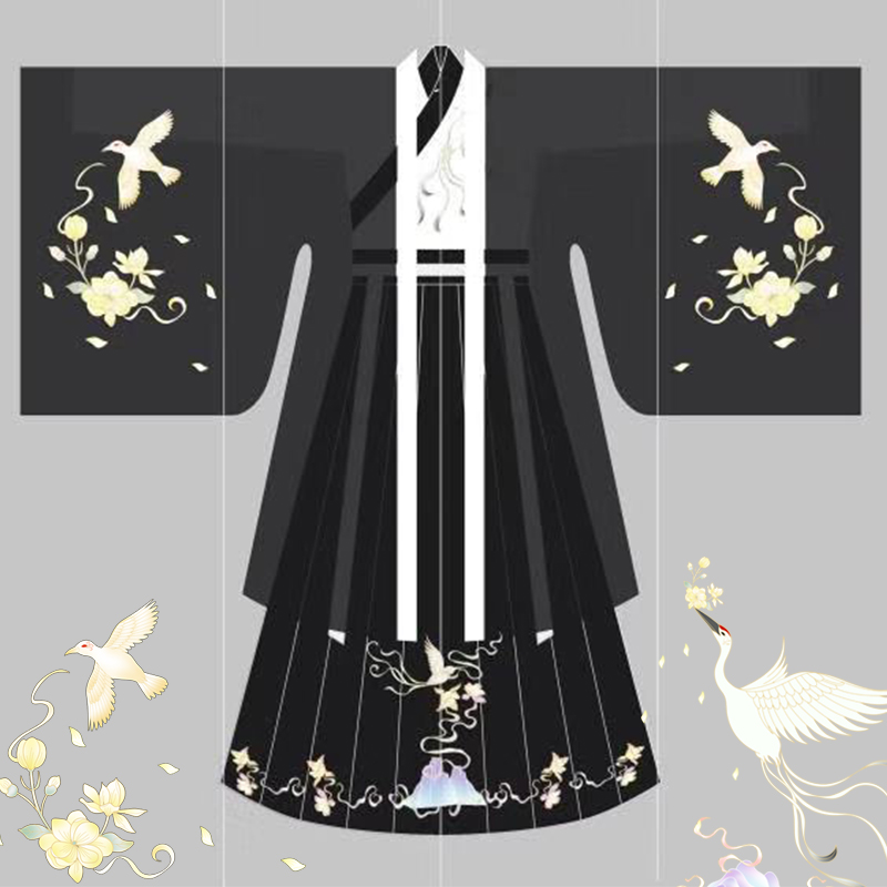 桃花绽放鹤鸣莺啼原创汉服男女CP款魏晋风交领齐腰大袖衫秋冬汉服限7000张券