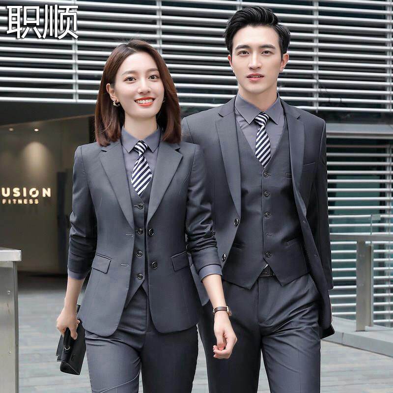 灰色西服套装男女职业装商务西装正装房地产4S店售楼部教师工作服